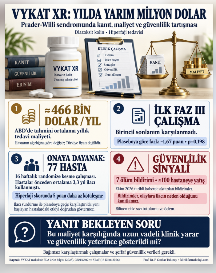Vykat XR: yılda yarım milyon dolar. Prader-Willi sendromunda kanıt, maliyet ve güvenlilik tartışması. İnfografik